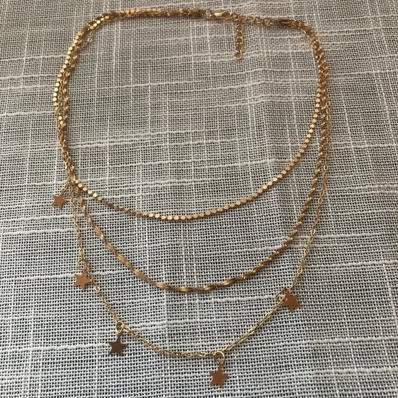 🆕 Goldtone Layered Star Design 3 Chain Necklace - Picture 2 of 8